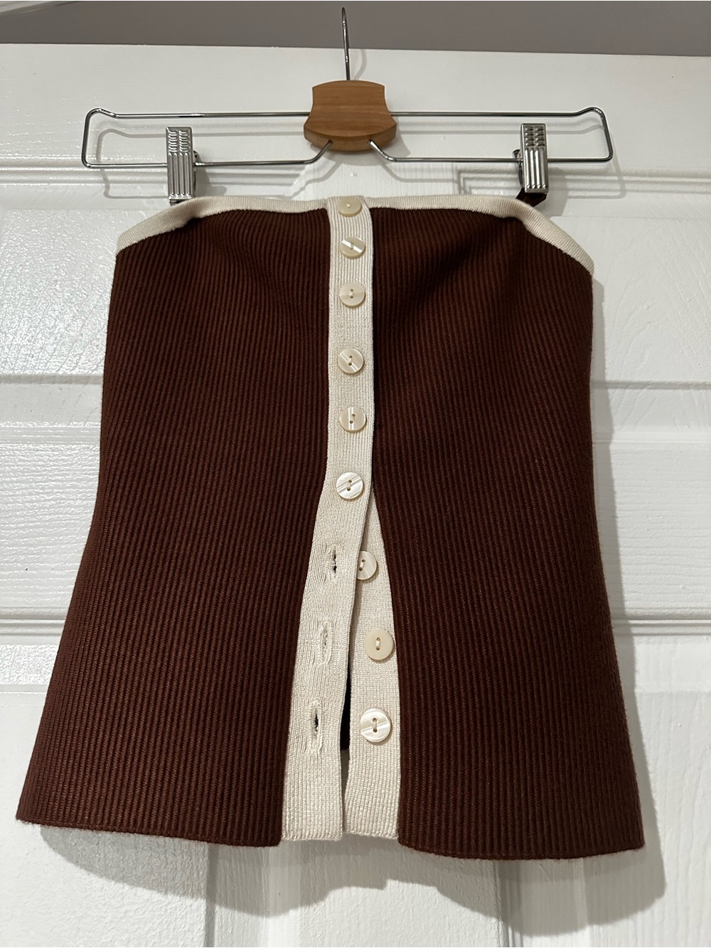 Abercrombie & Fitch Brown Strapless Ribbed Top with Cream Trim
